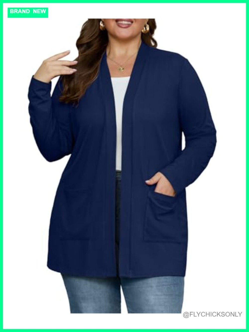 Plus Size Open Front Cardigan with Pockets Lightweight Rayon Spandex